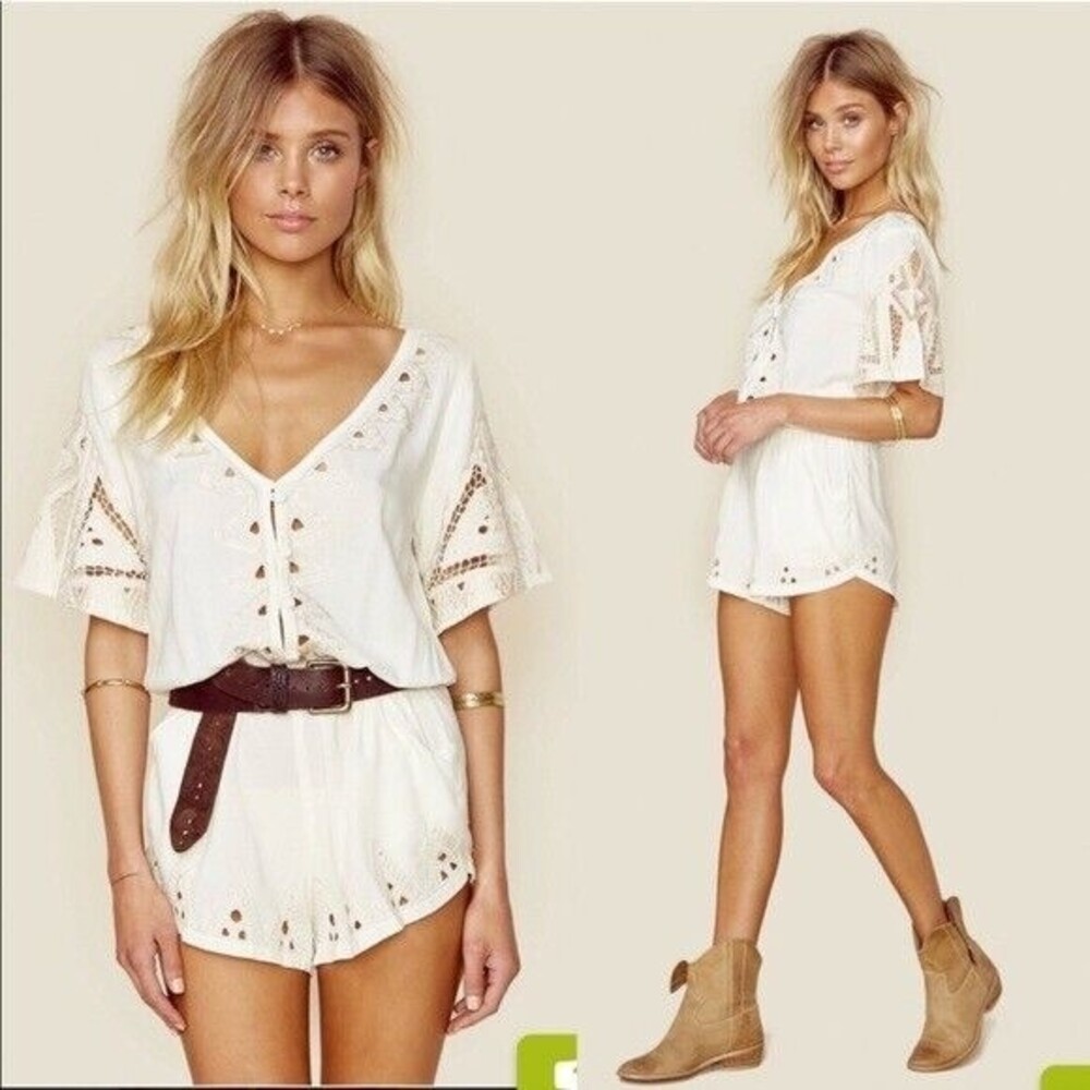 Cleobella Cream Lace-Up Romper